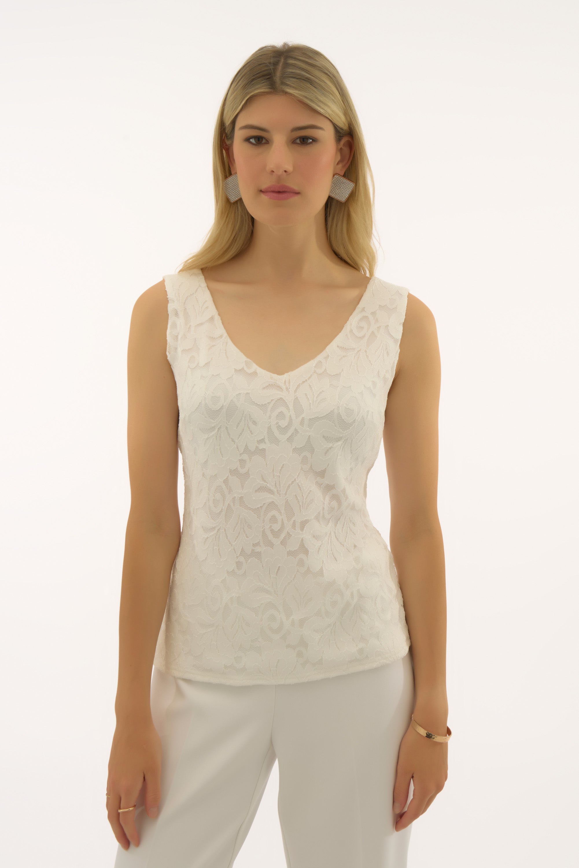 Joseph Ribkoff Metallic Knitted Camisole with Rhinestones 252915S26