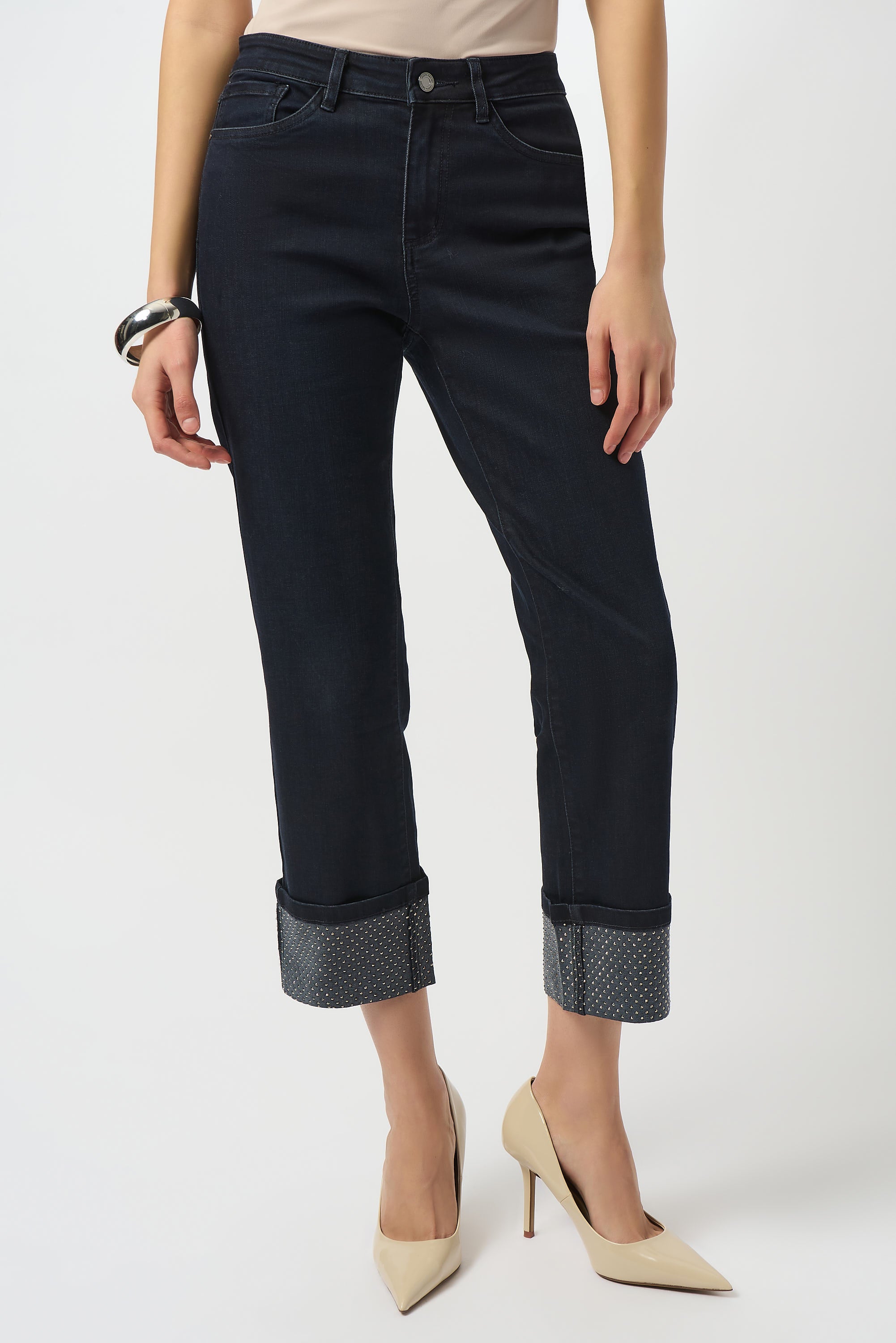JOSEPH RIBKOFF, 254917, Classic Straight Leg Jeans with Rhinestone Hem