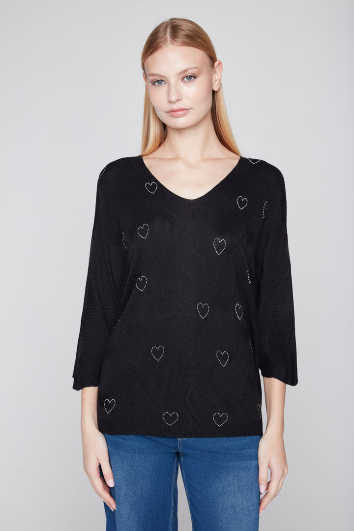 Compli K Novelty Sweater With Micro Studs And Jacquard In Heart Shapes 1005