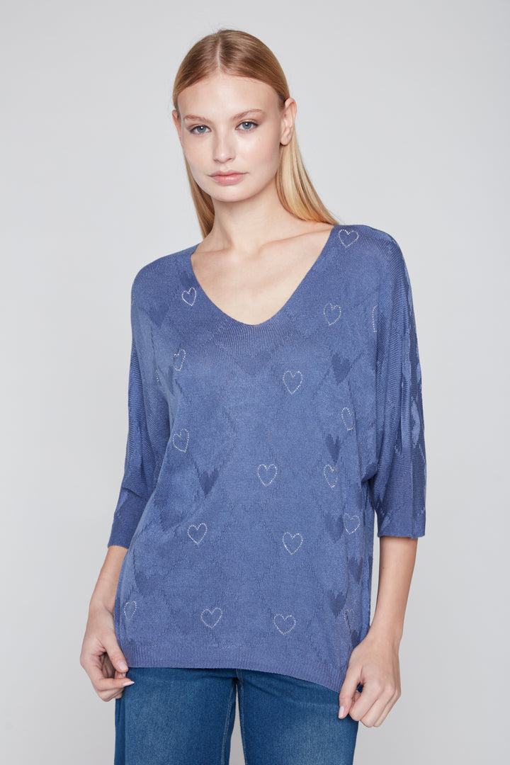 Compli K Novelty Sweater With Micro Studs And Jacquard In Heart Shapes 1005