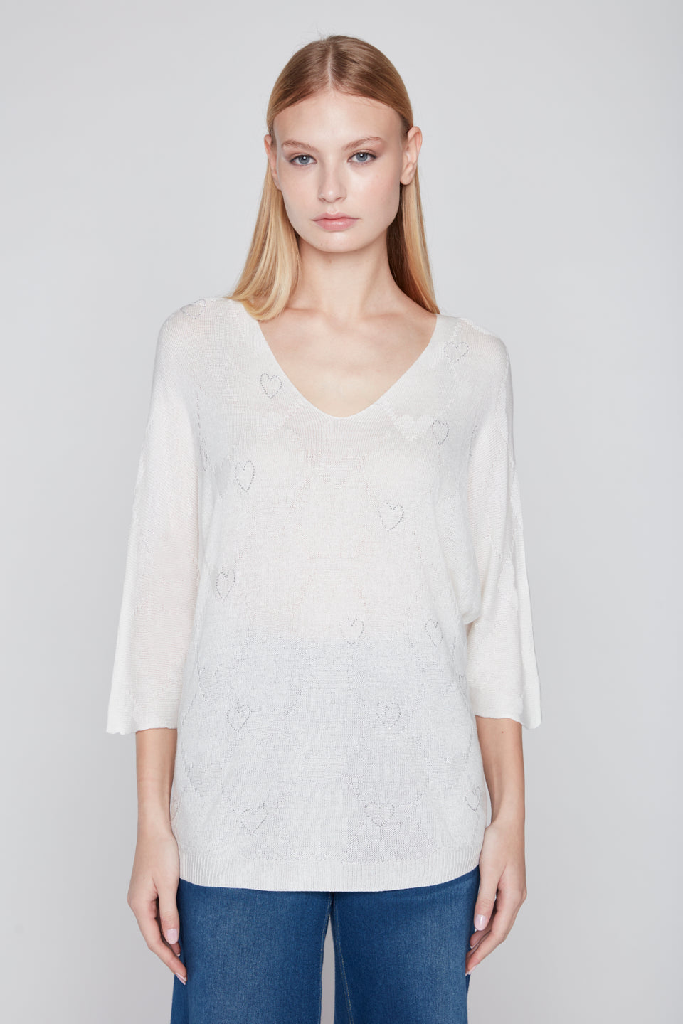 Compli K Novelty Sweater With Micro Studs And Jacquard In Heart Shapes 1005