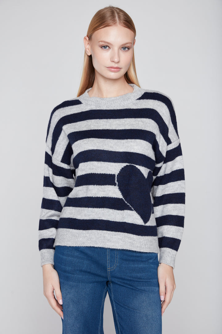 Compli K Novelty Sweater With Stripes & Heart 1006