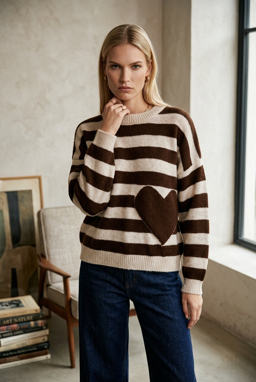 Compli K Novelty Sweater With Stripes & Heart 1006