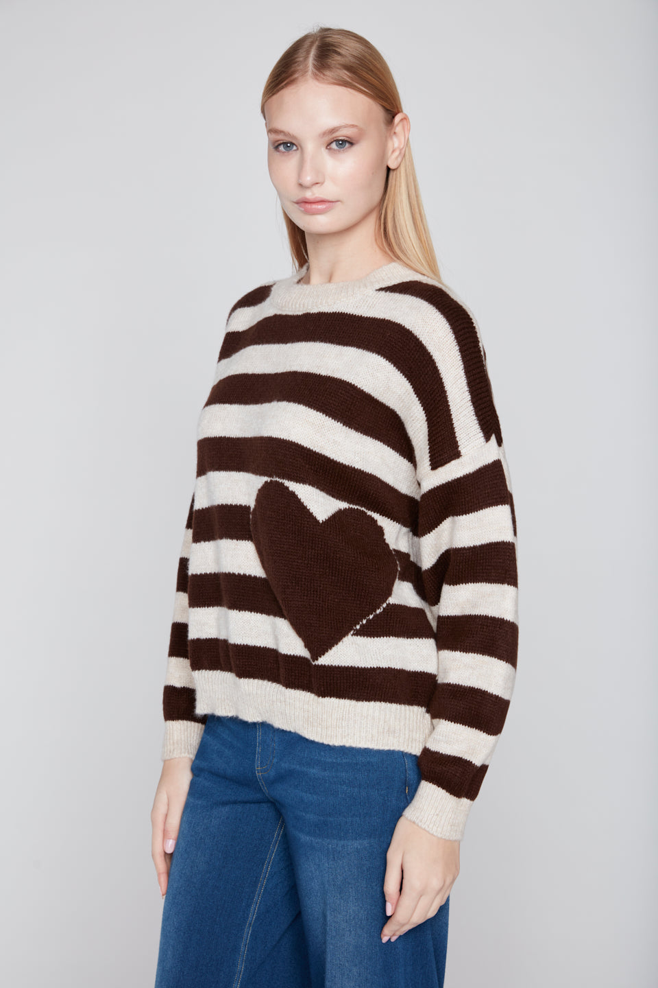 Compli K Novelty Sweater With Stripes & Heart 1006