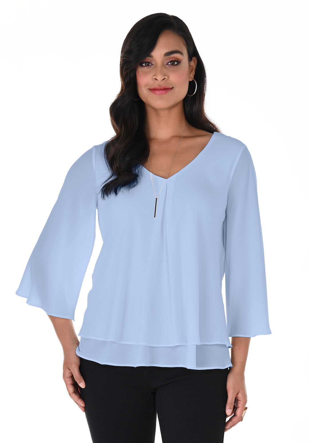 V-Neck Pullover Top with Flowing Silhouette Style 176335Ext