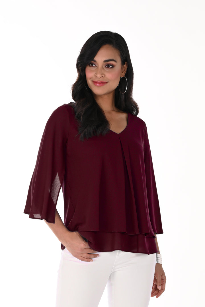 V-Neck Pullover Top with Flowing Silhouette Style 176335Ext