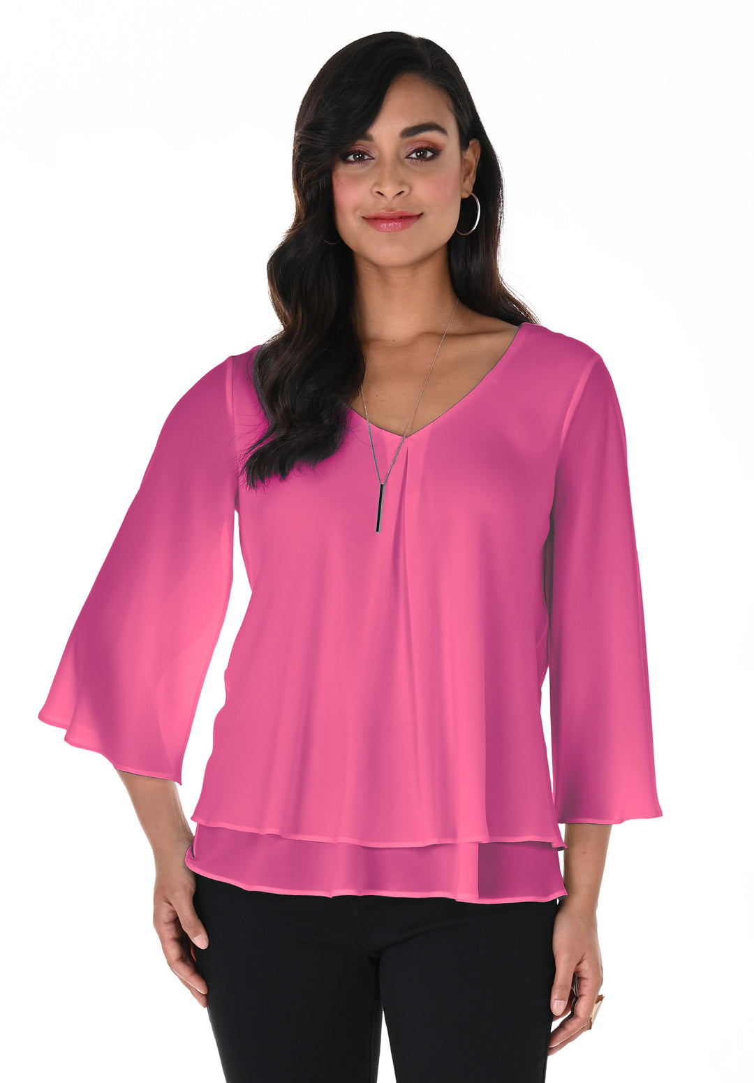 V-Neck Pullover Top with Flowing Silhouette Style 176335Ext