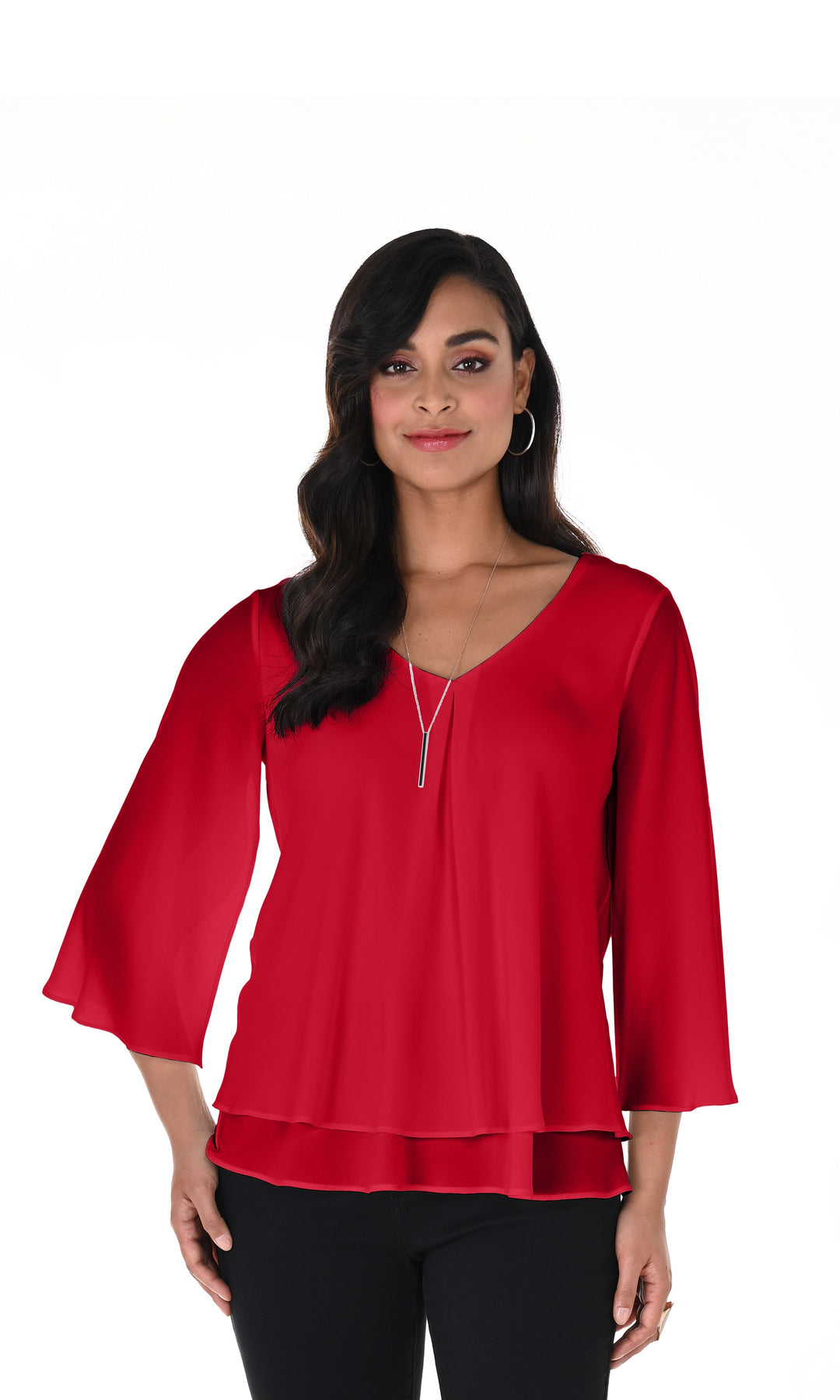 V-Neck Pullover Top with Flowing Silhouette Style 176335Ext