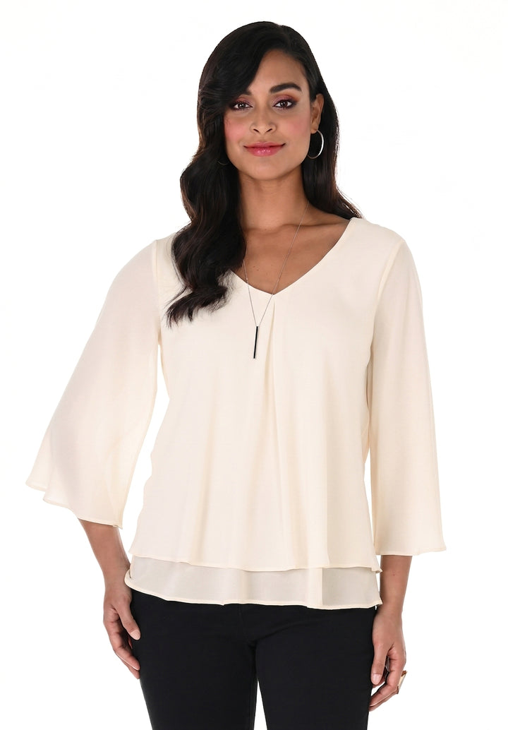V-Neck Pullover Top with Flowing Silhouette Style 176335Ext