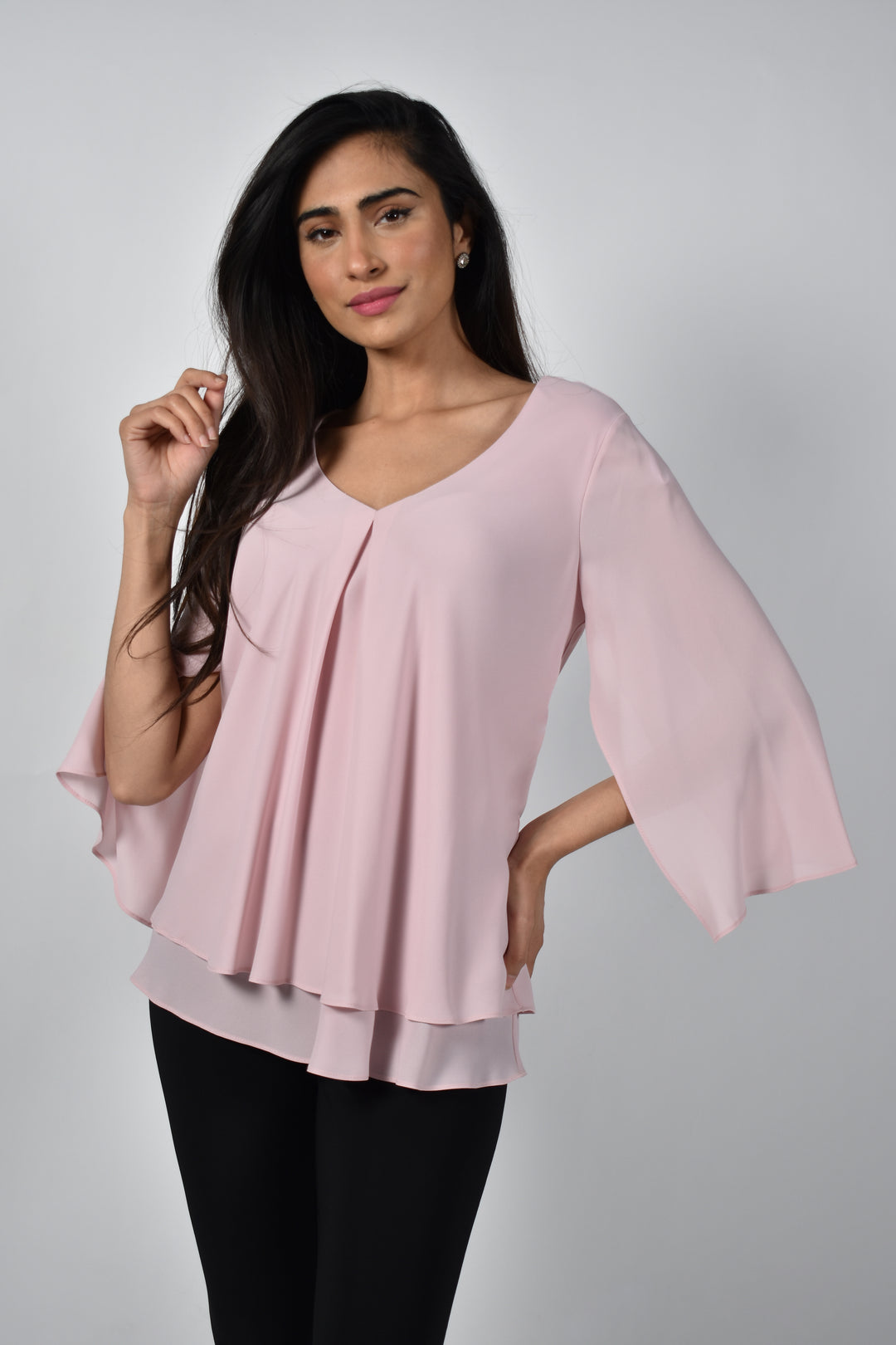 V-Neck Pullover Top with Flowing Silhouette Style 176335Ext
