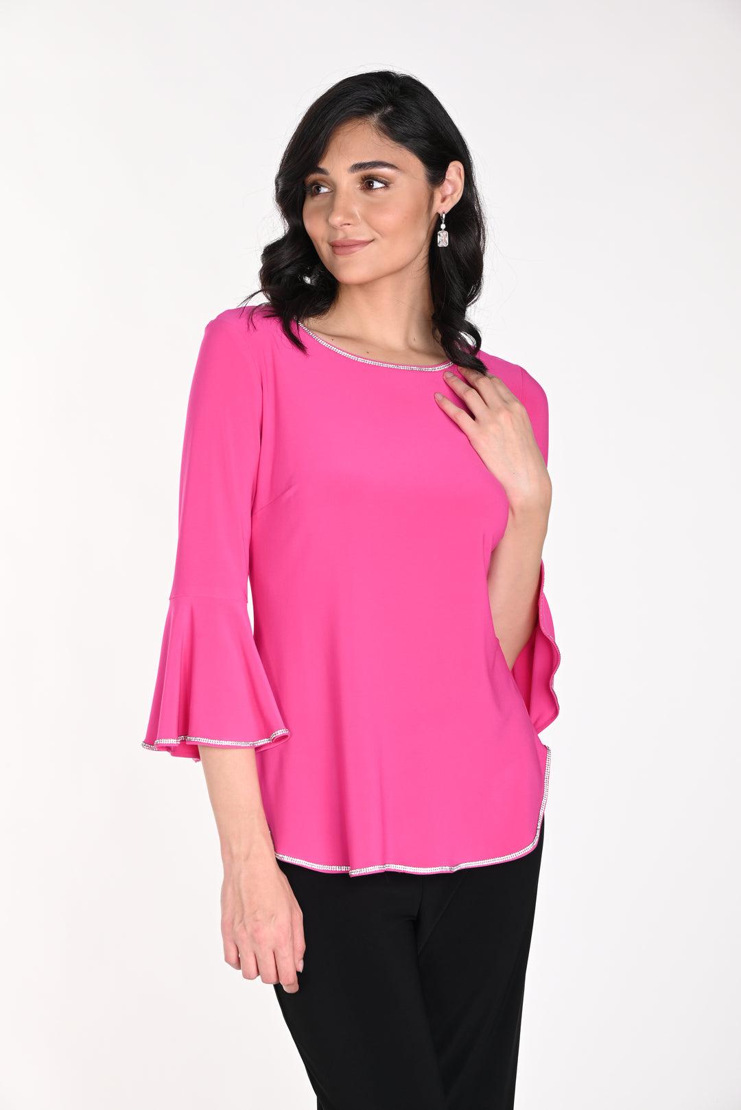 Diamante Trim Bell Sleeve Top Style 198008