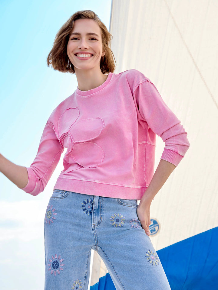 Long Sleeve Top With Flower Applique