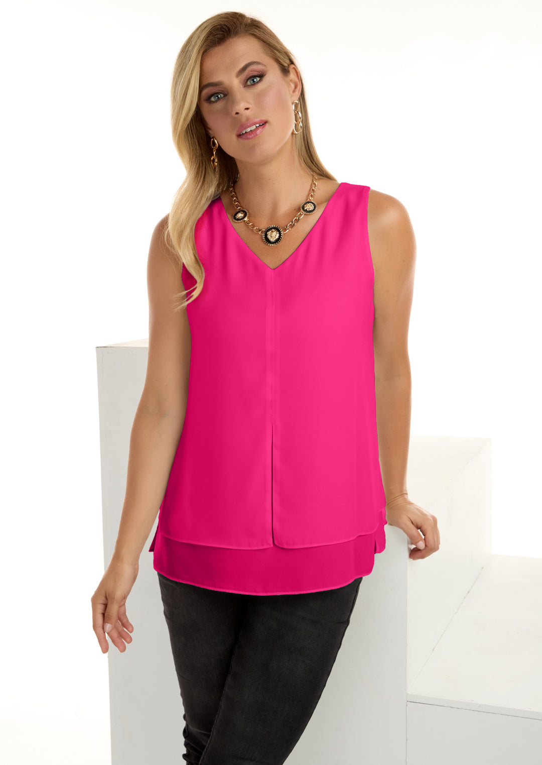 Double-Layer V-Neck Sleeveless Top Style 214326