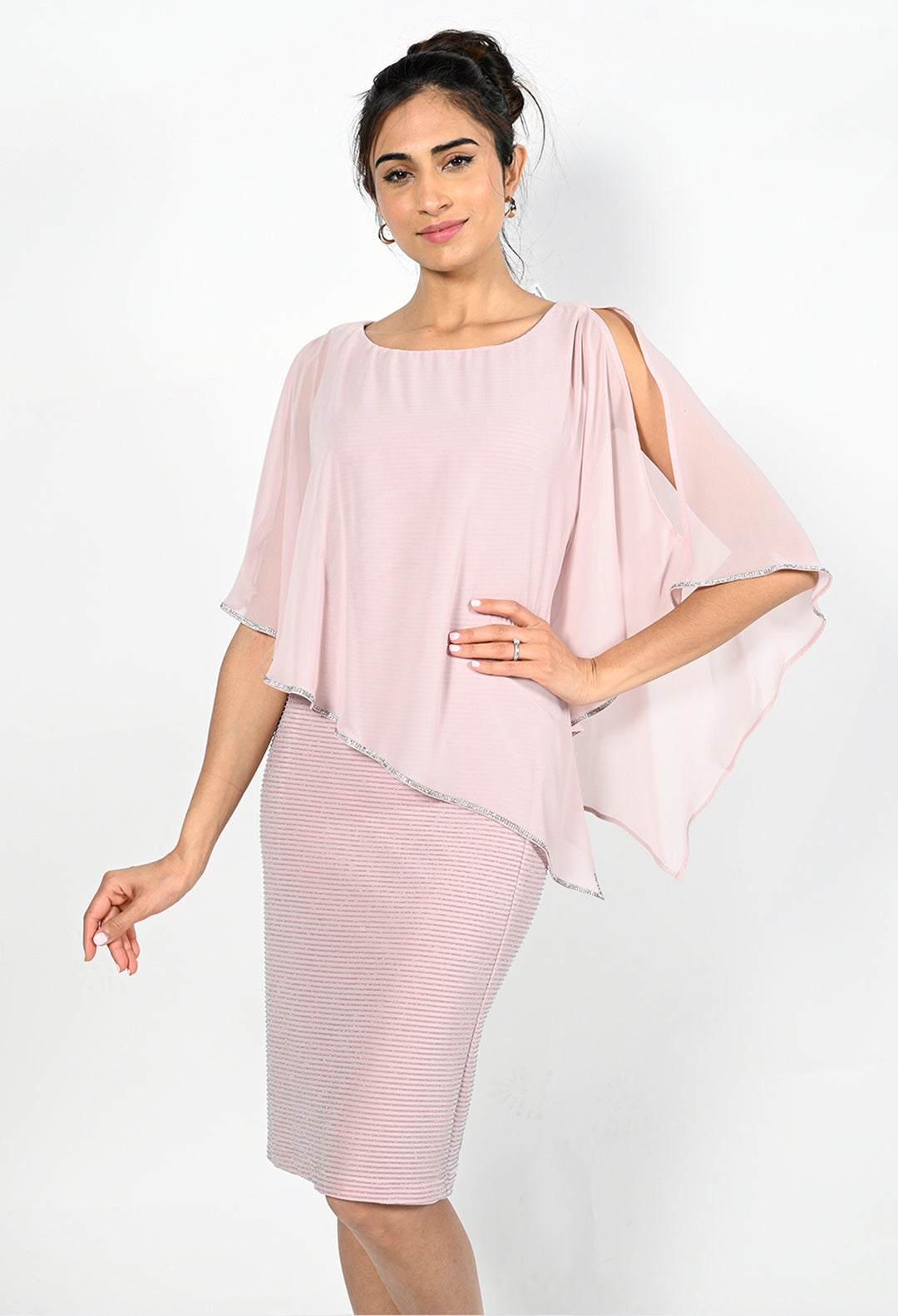 Rhinestone-Trim Layered Sheath Dress Style 219203Ext