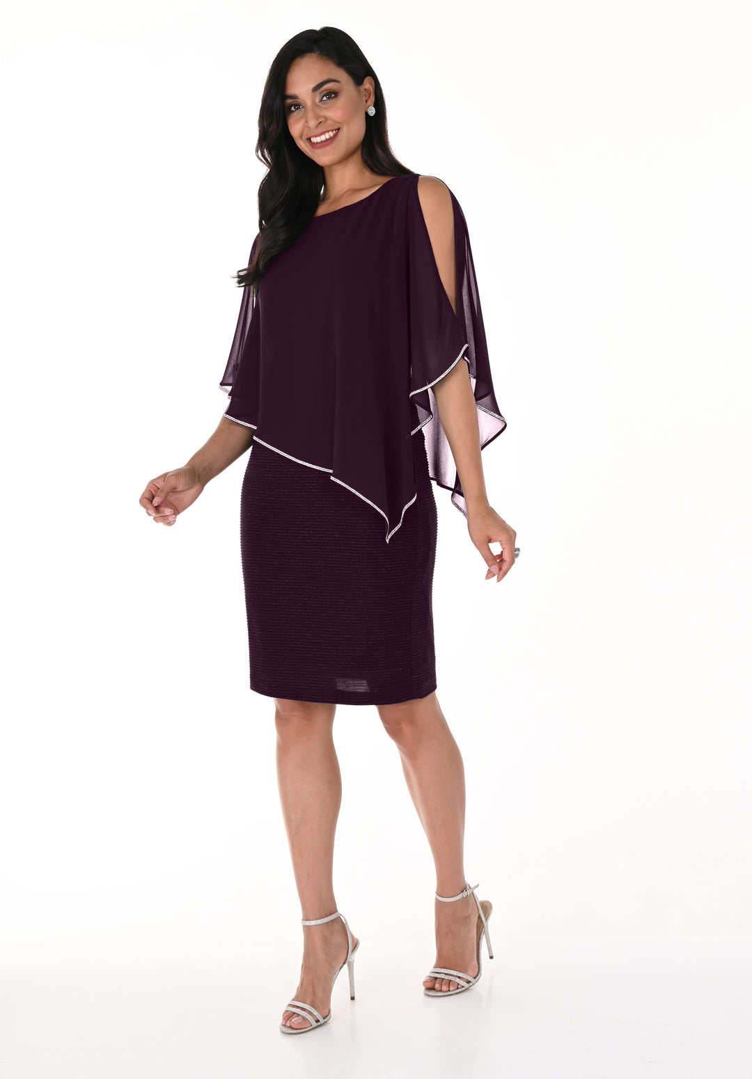 Chiffon Overlay Rhinestone Trim Dress Style 219203