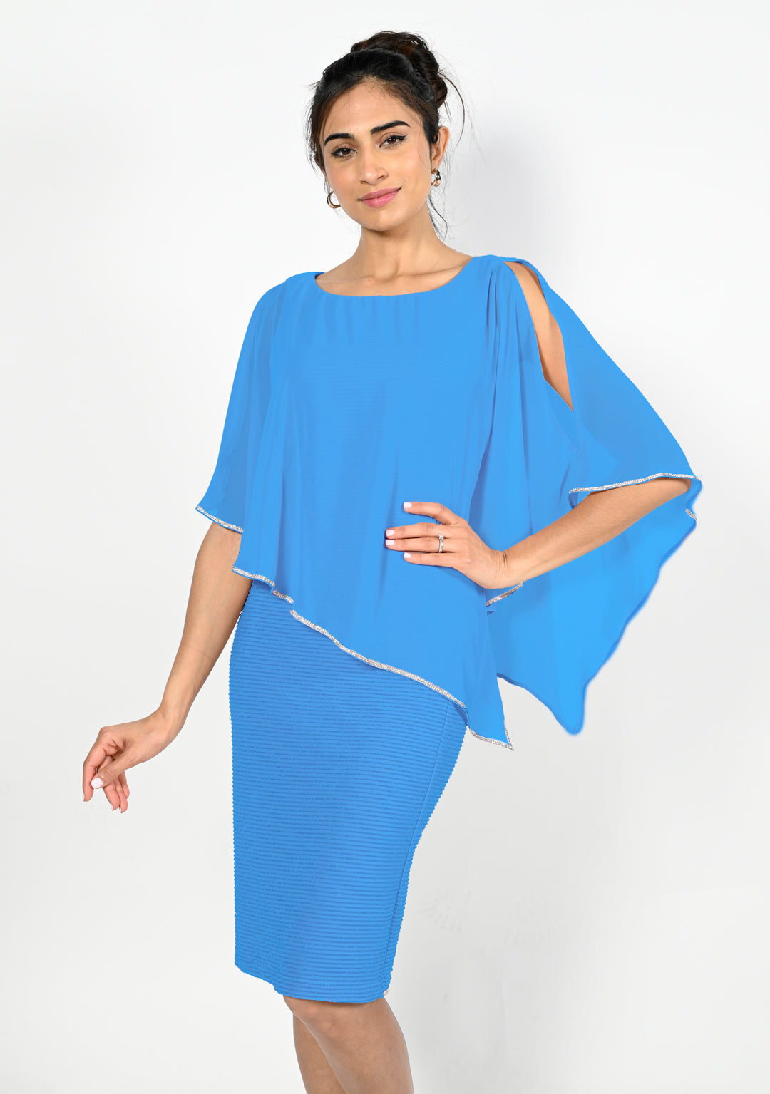 Rhinestone-Trim Layered Sheath Dress Style 219203Ext