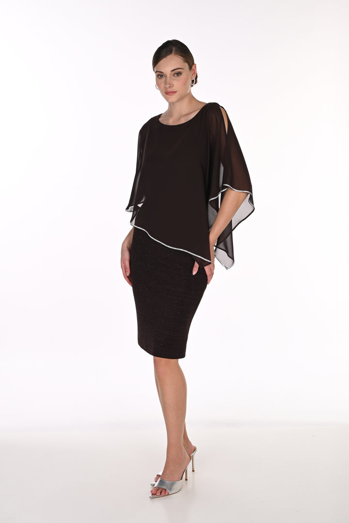 Chiffon Overlay Rhinestone Trim Dress Style 219203