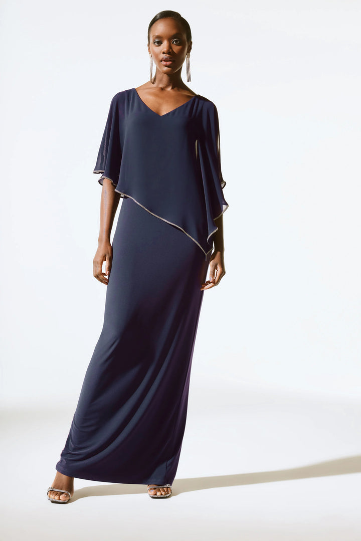 Silky Knit Chiffon Layered Gown with Cape 221385S26