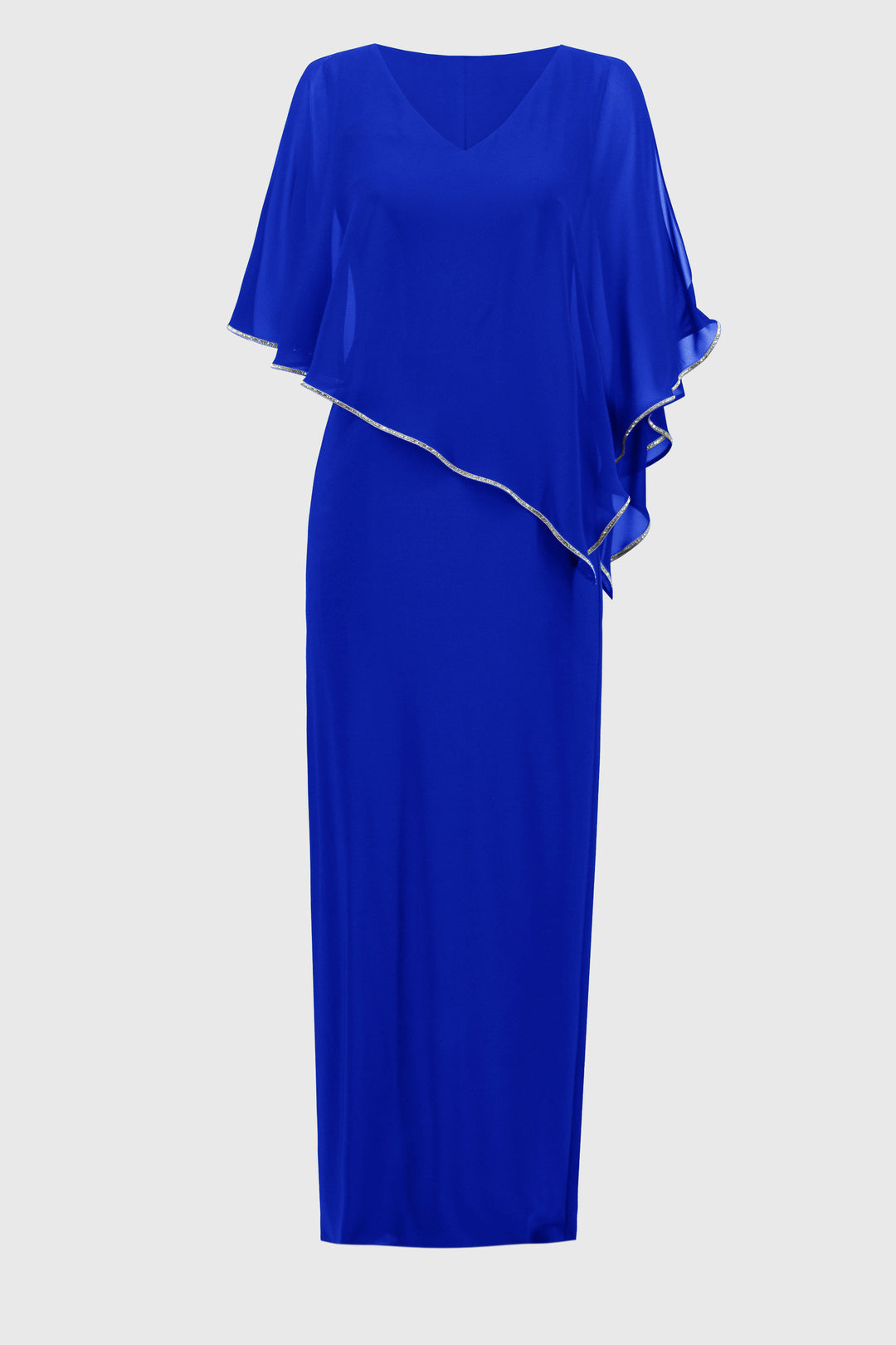 Silky Knit Chiffon Layered Gown with Cape 221385S26