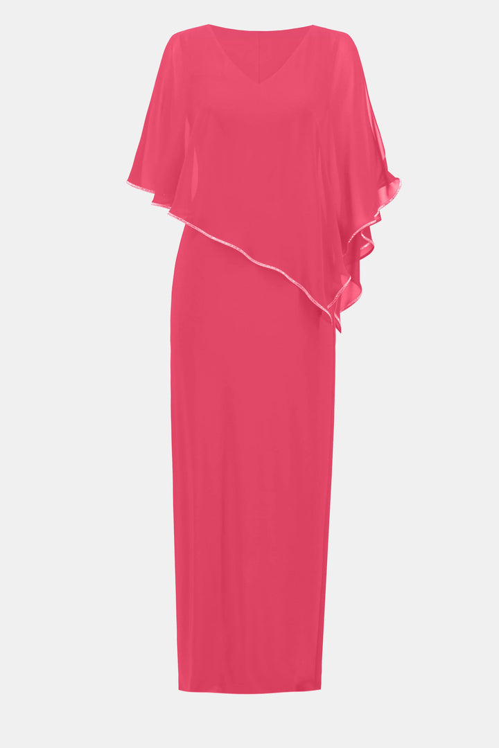Silky Knit Chiffon Layered Gown with Cape 221385S26