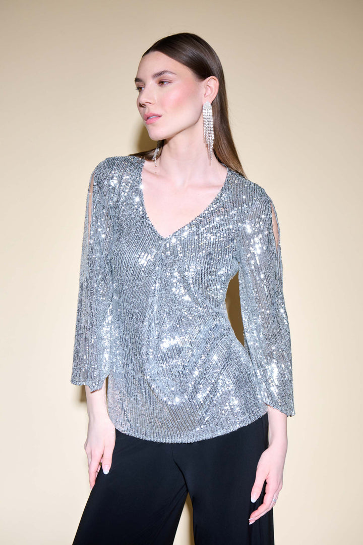 Joseph Ribkoff Sequin Cut Out Sleeve Top 234701