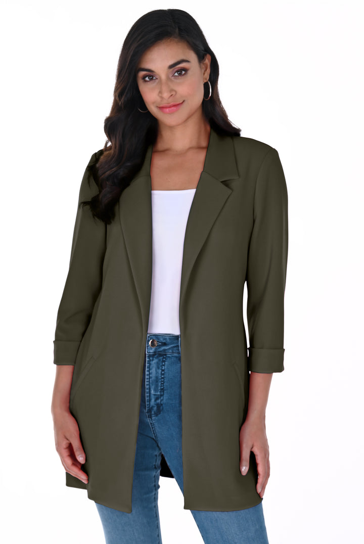 Long Open Front Collared Jacket Style 236005EXT