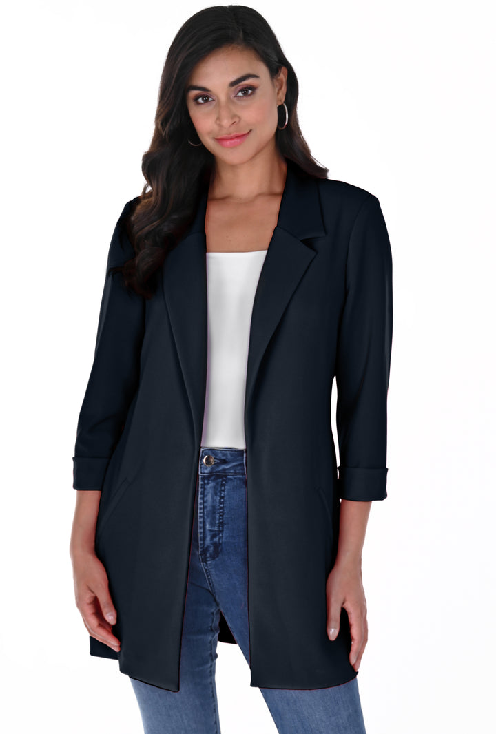 Long Open Front Collared Jacket Style 236005EXT