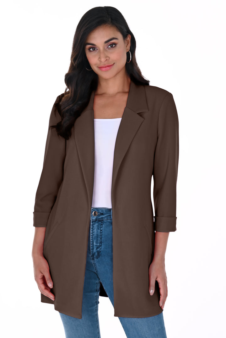 Long Open Front Collared Jacket Style 236005EXT