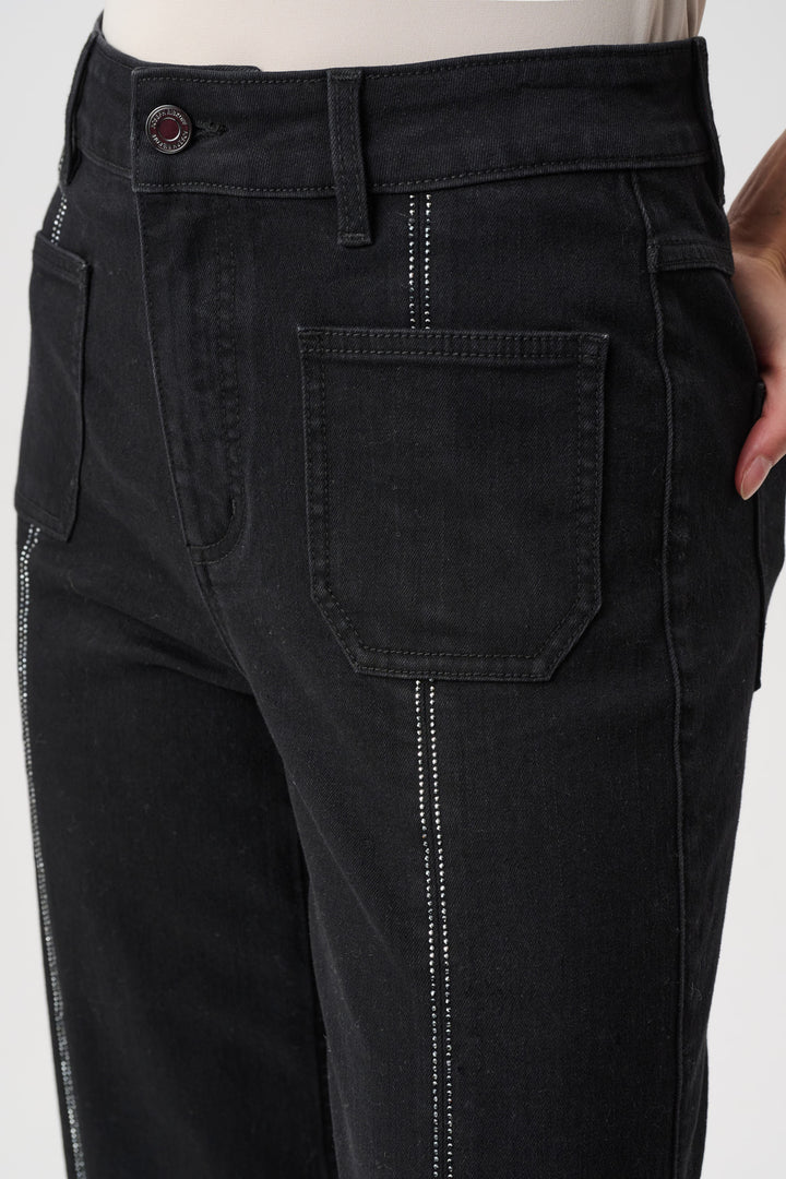 Culotte Jeans With Embellished Front Seam Style 241903F26