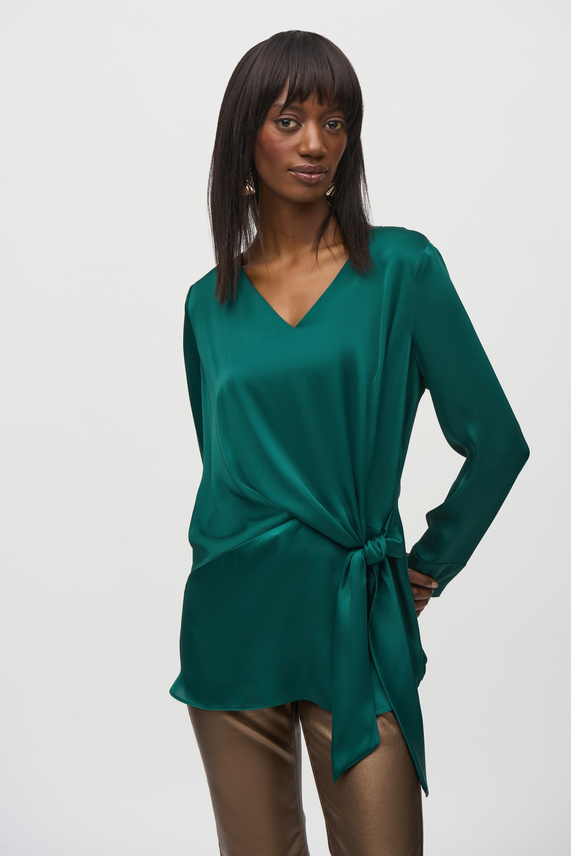 Green satin wrap top online