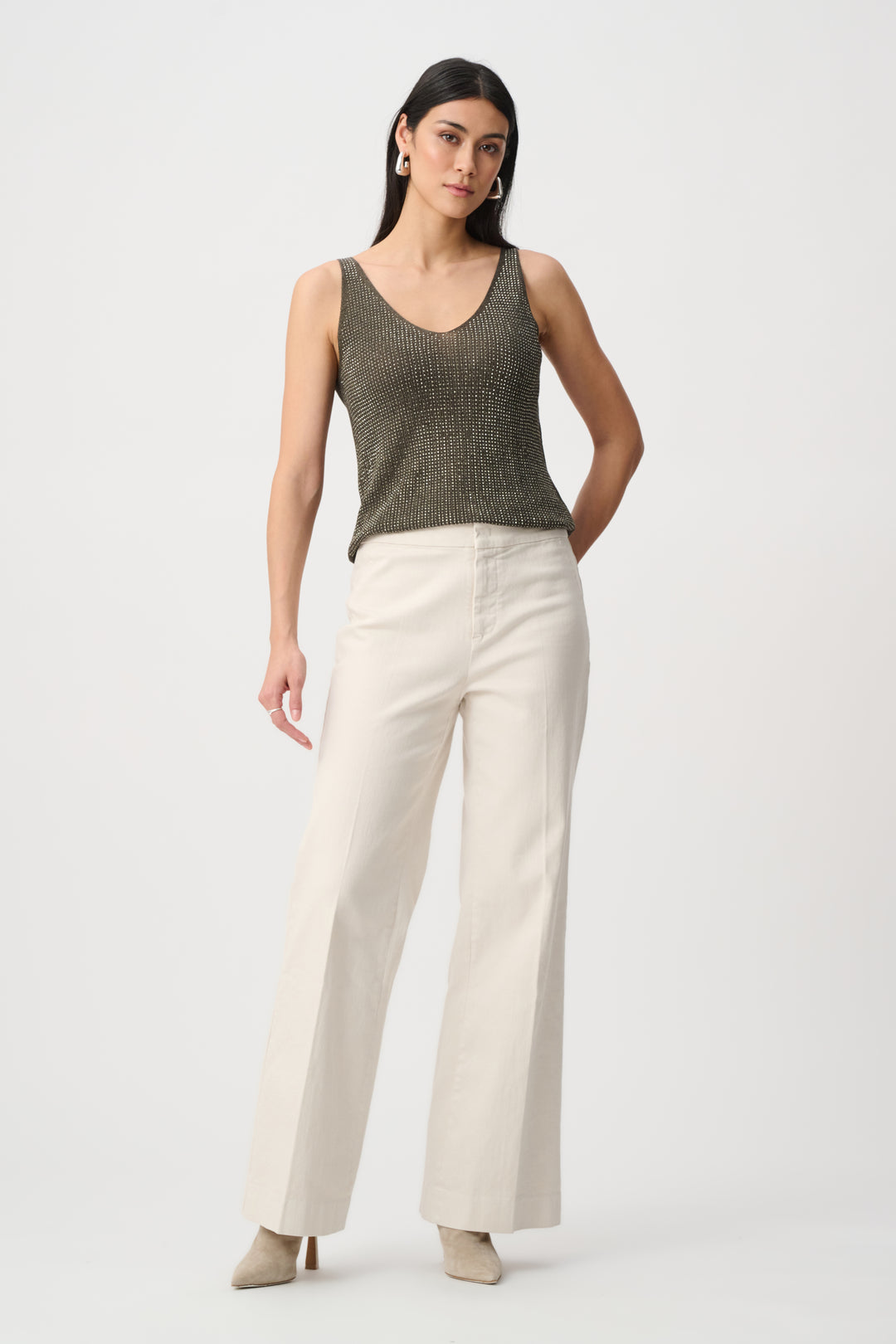 Metallic Knitted Camisole with Rhinestones Style 252915F26