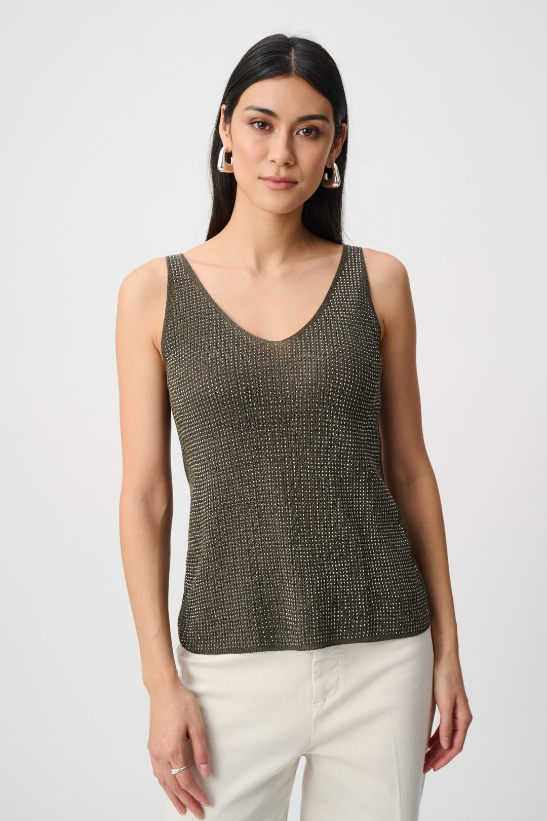 Metallic Knitted Camisole with Rhinestones Style 252915F26