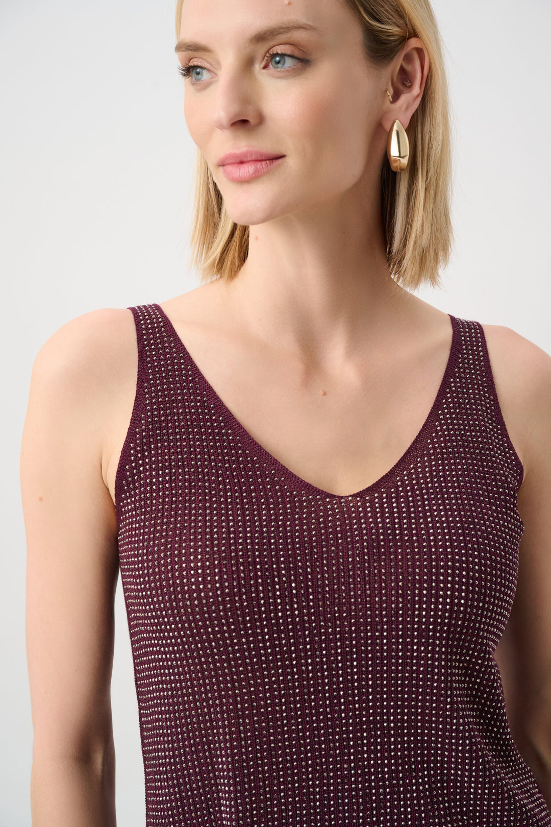 Metallic Knitted Camisole with Rhinestones Style 252915F26