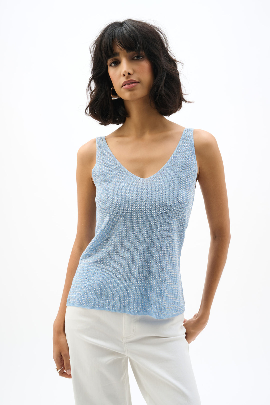 Metallic Knitted Camisole with Rhinestones 252915S26