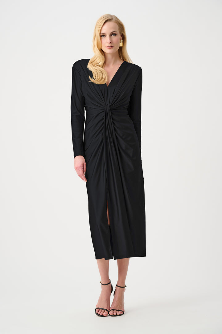 Satin Effect Knit Draped V-Neck Sheath Dress Style 253714F26