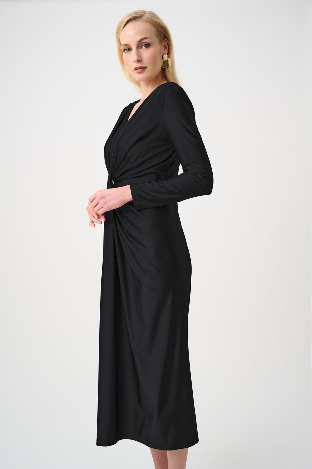 Satin Effect Knit Draped V-Neck Sheath Dress Style 253714F26
