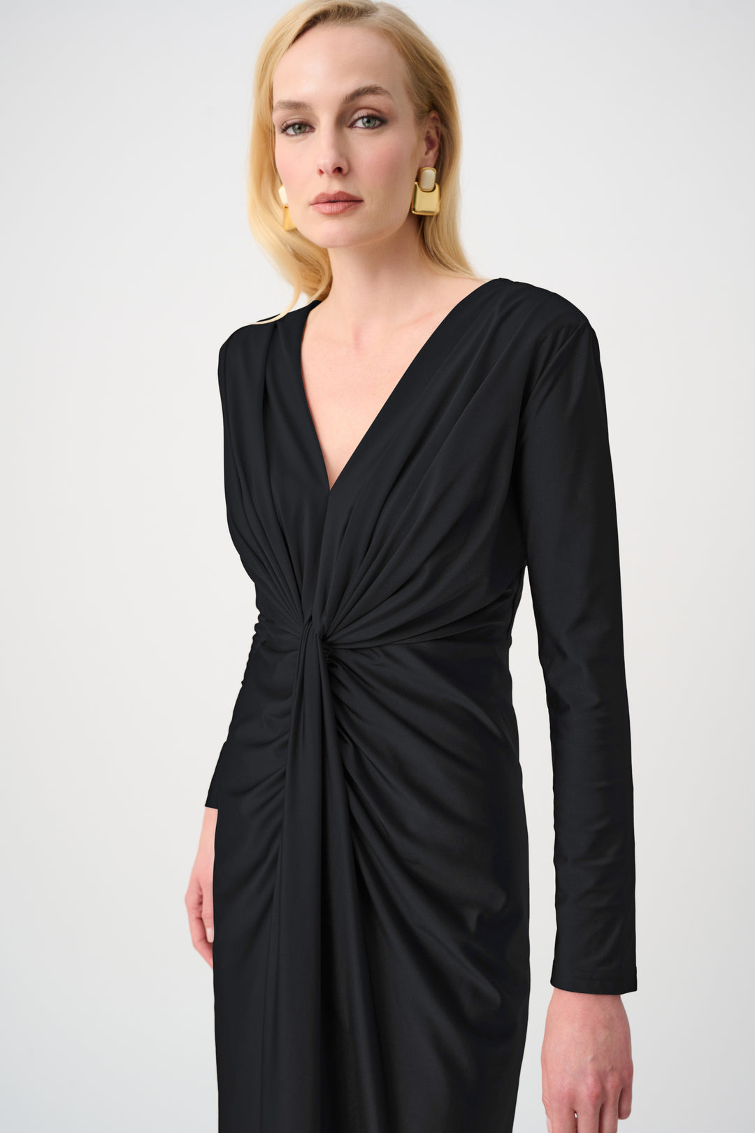 Satin Effect Knit Draped V-Neck Sheath Dress Style 253714F26