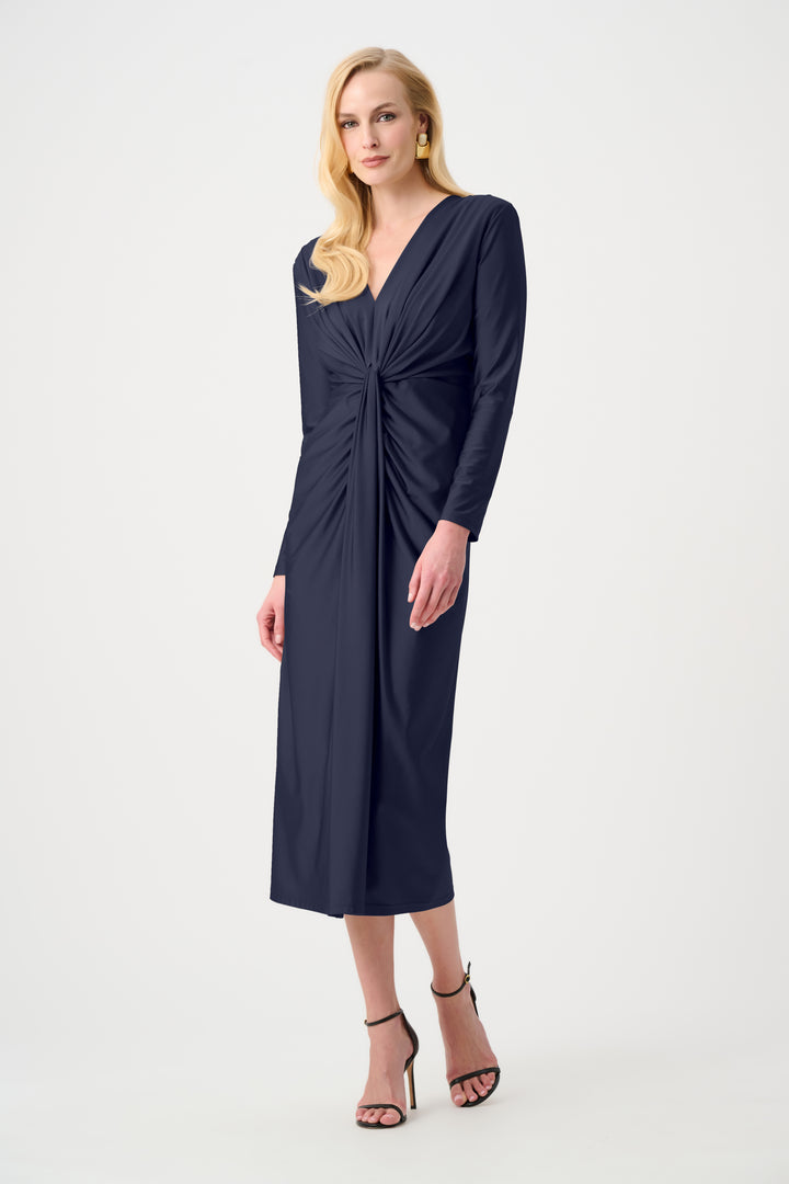 Satin Effect Knit Draped V-Neck Sheath Dress Style 253714F26