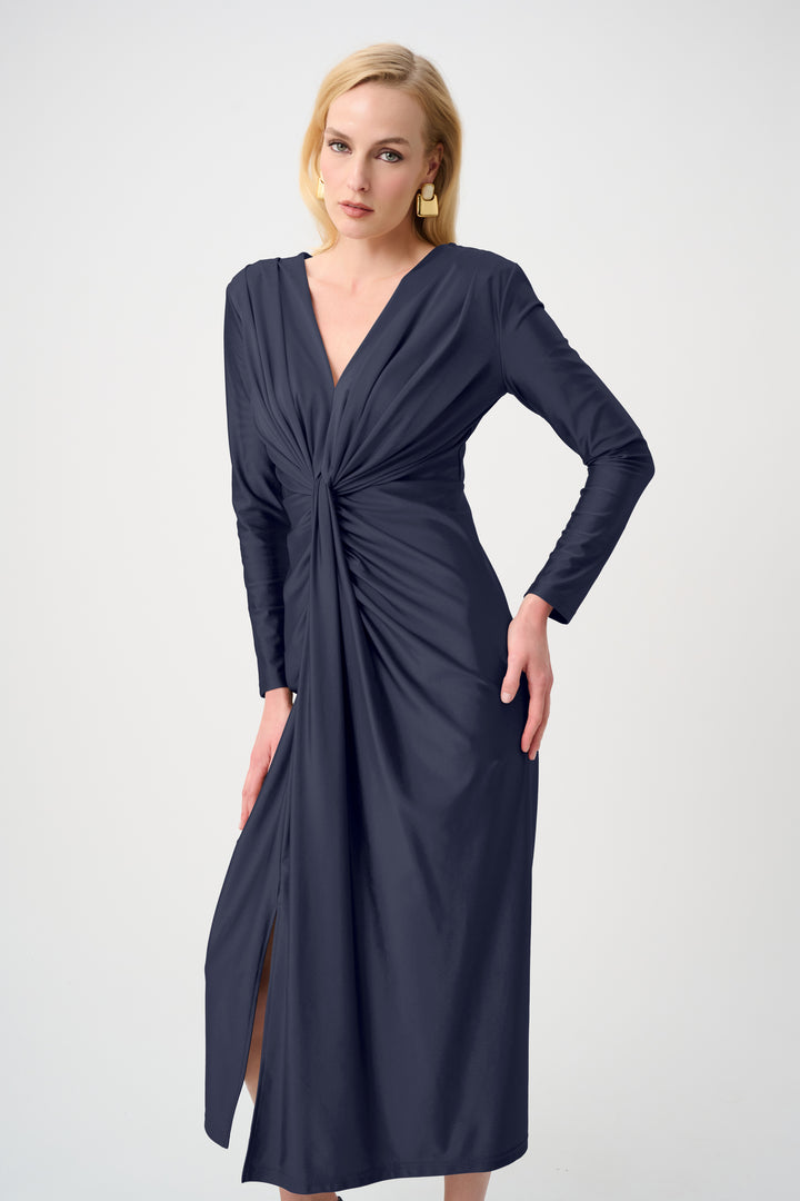 Satin Effect Knit Draped V-Neck Sheath Dress Style 253714F26