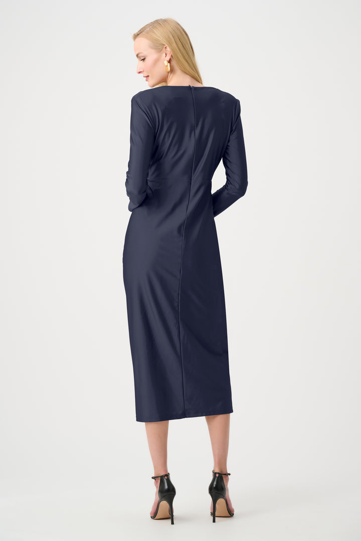 Satin Effect Knit Draped V-Neck Sheath Dress Style 253714F26