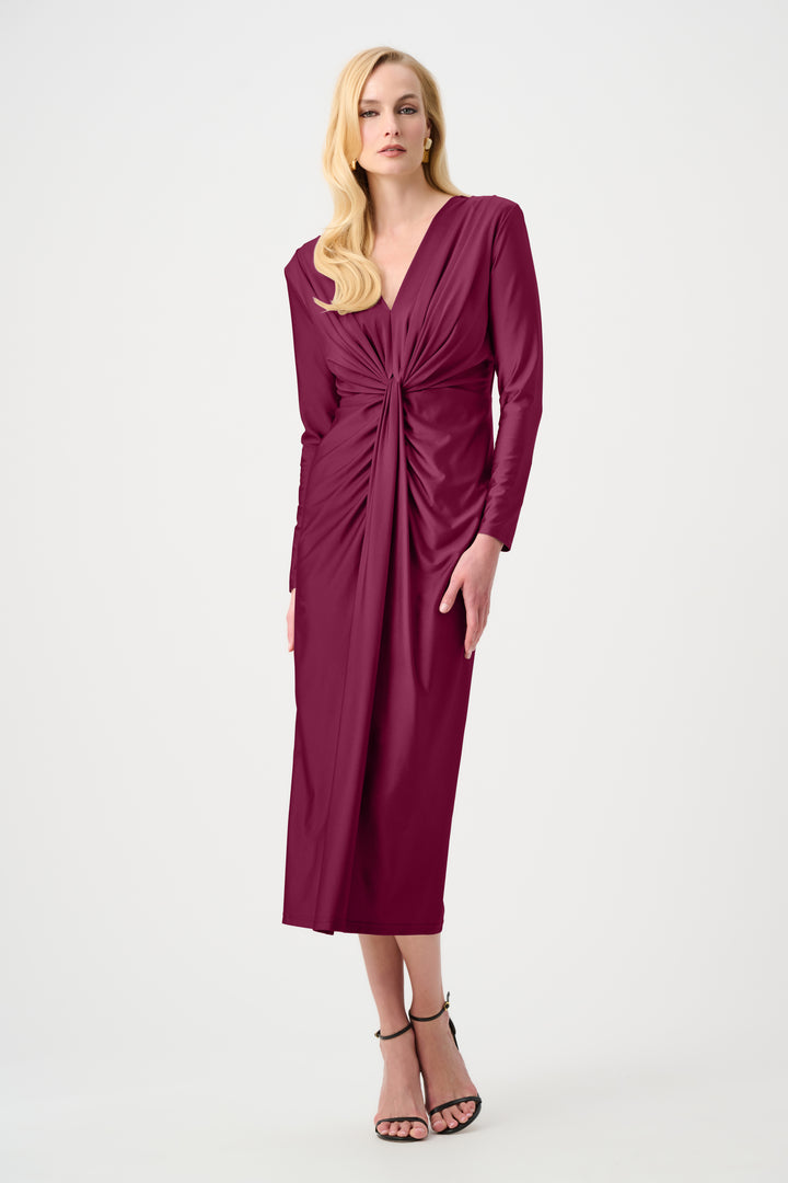 Satin Effect Knit Draped V-Neck Sheath Dress Style 253714F26