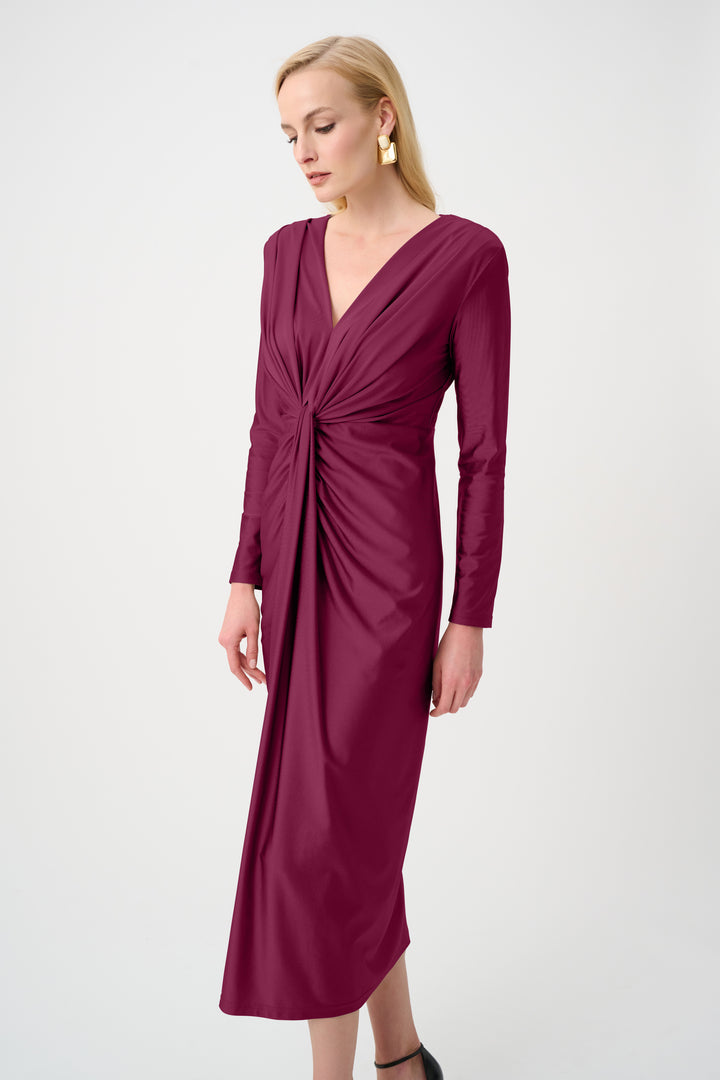 Satin Effect Knit Draped V-Neck Sheath Dress Style 253714F26