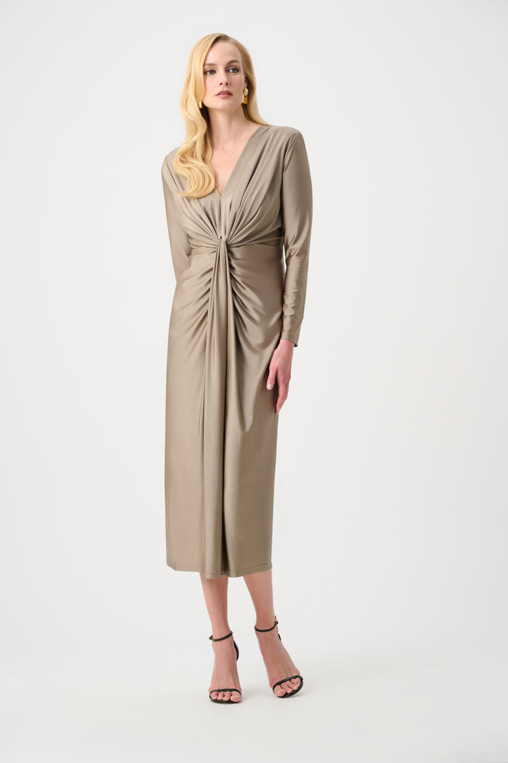Satin Effect Knit Draped V-Neck Sheath Dress Style 253714F26