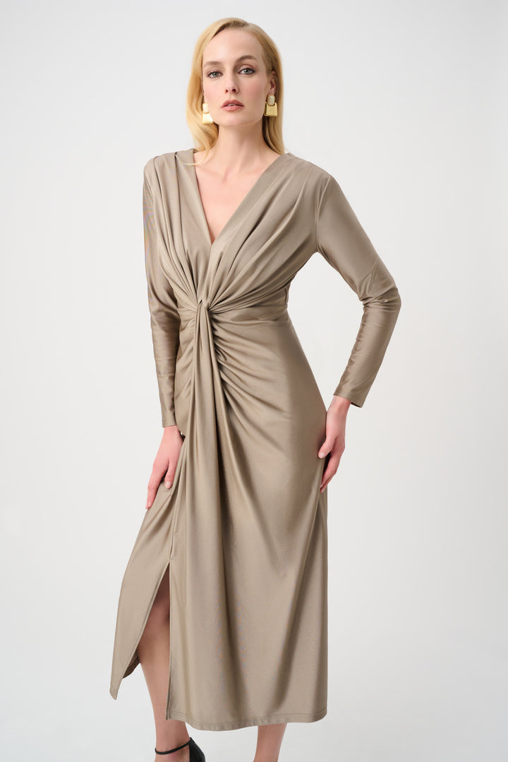 Satin Effect Knit Draped V-Neck Sheath Dress Style 253714F26