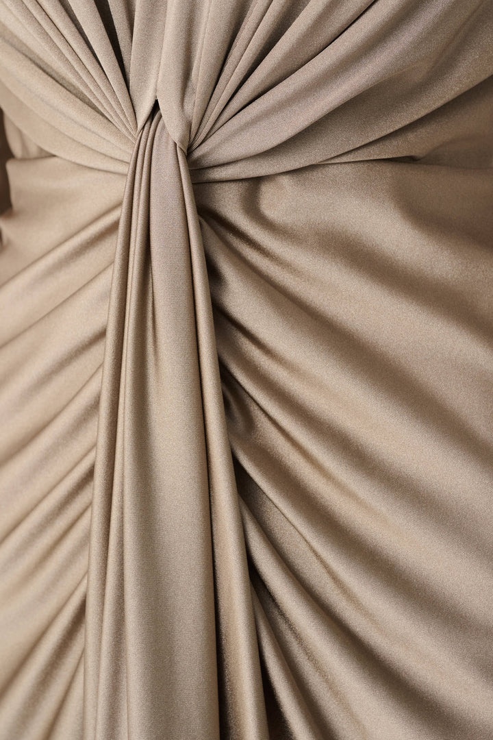 Satin Effect Knit Draped V-Neck Sheath Dress Style 253714F26