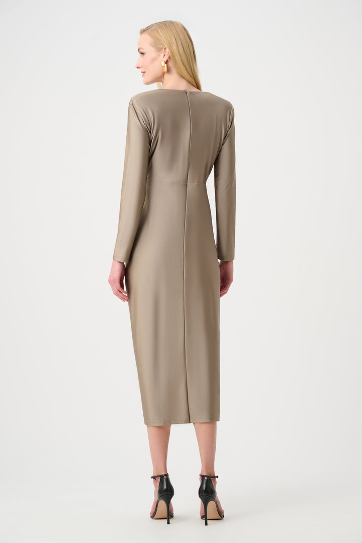 Satin Effect Knit Draped V-Neck Sheath Dress Style 253714F26