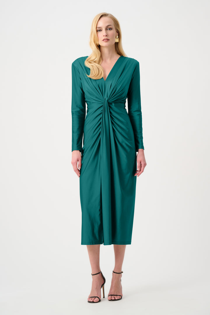 Satin Effect Knit Draped V-Neck Sheath Dress Style 253714F26