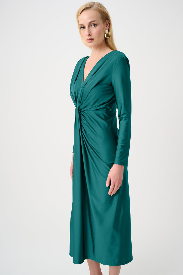 Satin Effect Knit Draped V-Neck Sheath Dress Style 253714F26