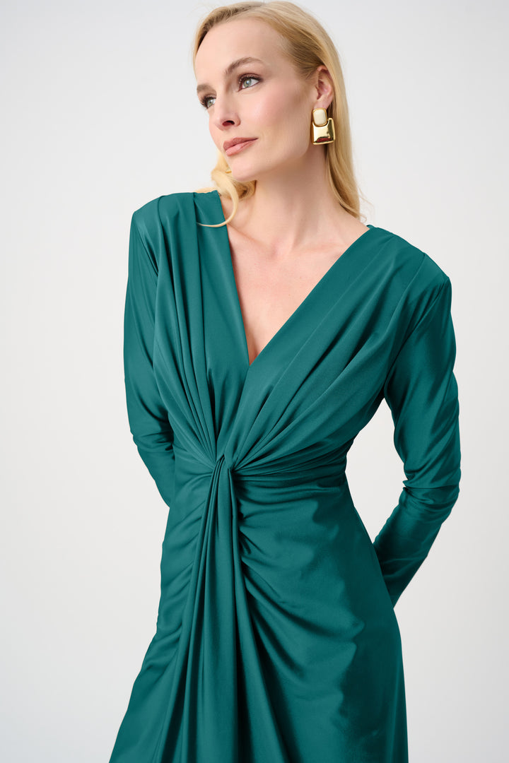 Satin Effect Knit Draped V-Neck Sheath Dress Style 253714F26