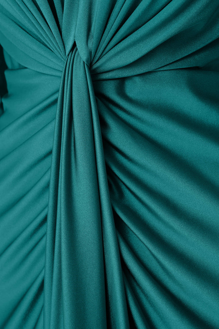 Satin Effect Knit Draped V-Neck Sheath Dress Style 253714F26